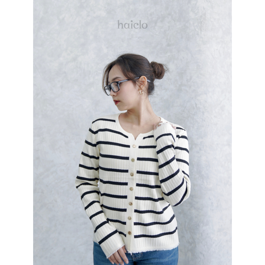 Jual HAICLO - Faiza Stripe Knit | Top Cardigan Stripe | Atasan Cardigan ...