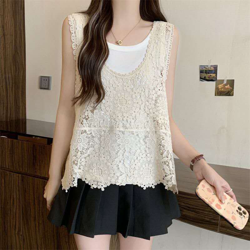 Jual Tank top rajut crochet wanita motif full floral tanpa lengan gaya ...