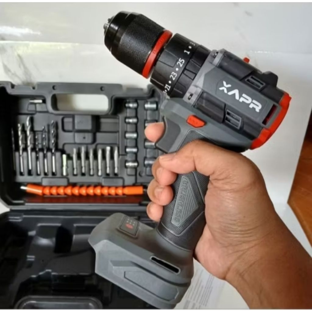 Jual Mesin Bor Baterai APR AP34+ Drill Brushless Cordless Chuck Besi ...