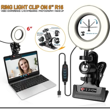 Dimmable Ring Light Clip On Lampu Selfie Ring 6 Inch R16