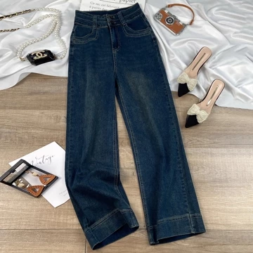 Elegan.Girl Bigsize Celana Panjang Wanita Jeans Retro High Waist Korean Style Highwaist Kulot