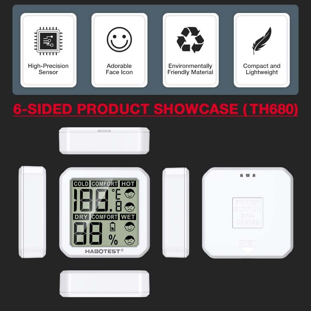 Jual HABOTEST HT680 Digital LCD Thermometer Hygrometer, Indoor Mini ...