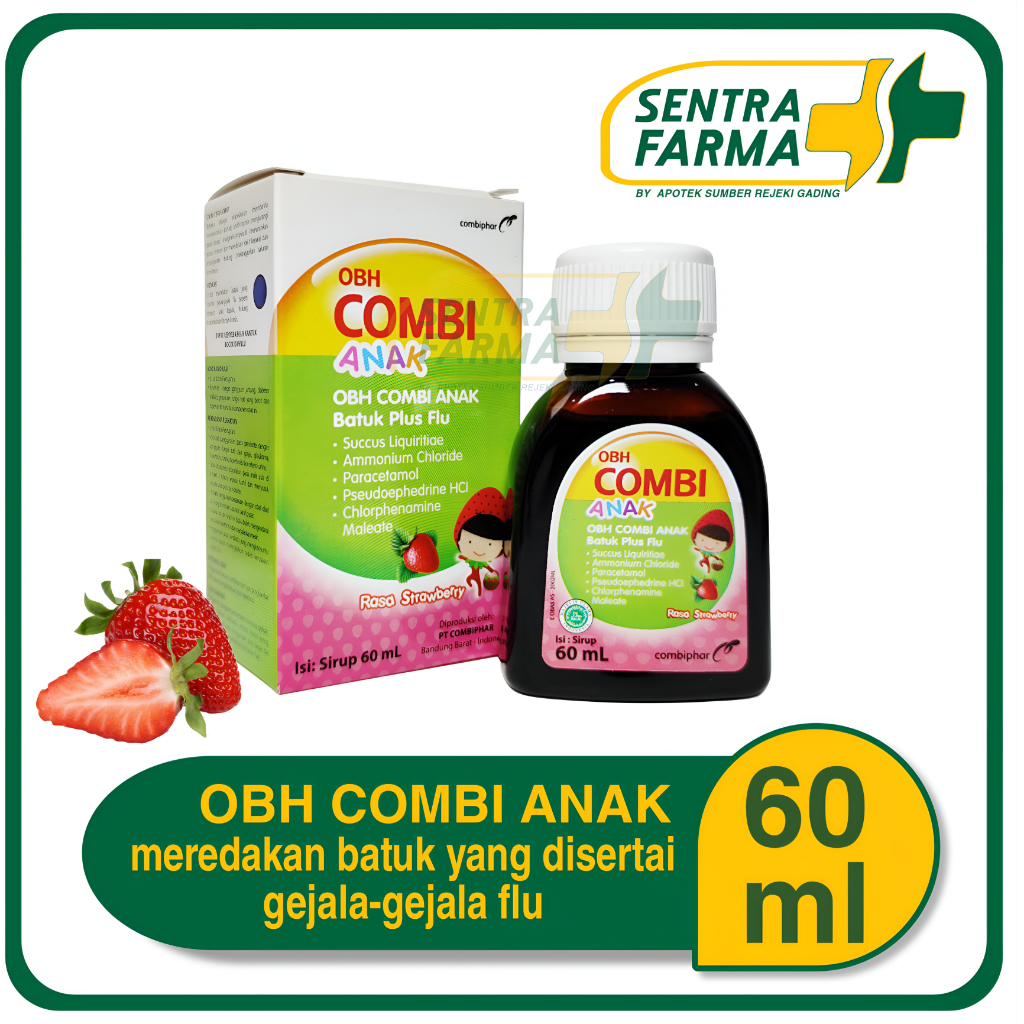 Jual OBH Combi Plus Strawberry Sirup untuk Mengatasi Gejala Flu (60 ml ...