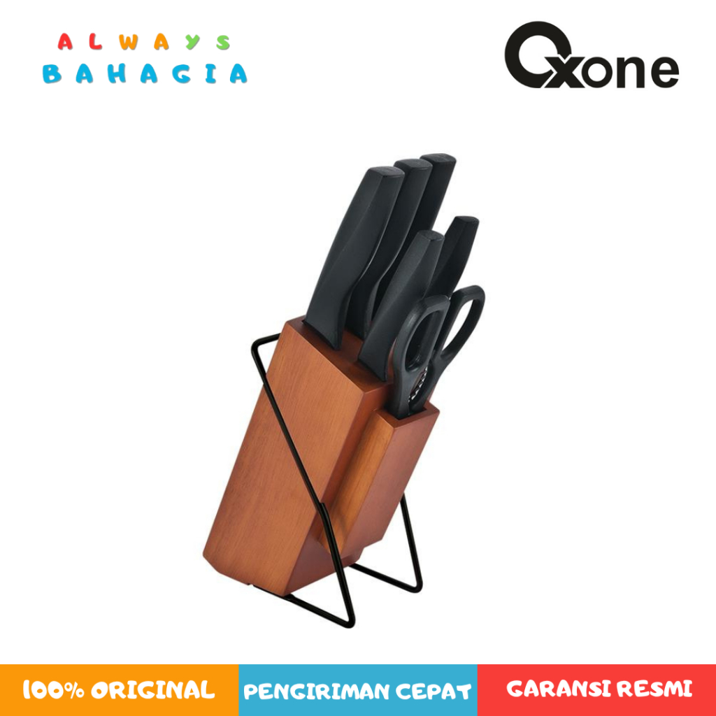 Jual OXONE OX983 Pisau Set Knife Set with Rubber Wood Block 6pcs PP ...