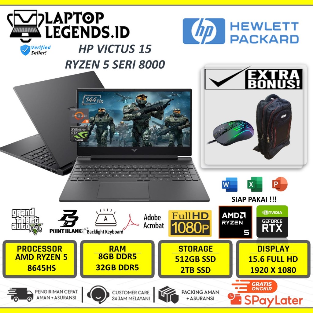 Laptop Gaming HP Victus 15 AMD Ryzen 8645HS RTX4050 Ram 32GB 1TB SSD FHD  144hz Windows 11 Home - Main Image
