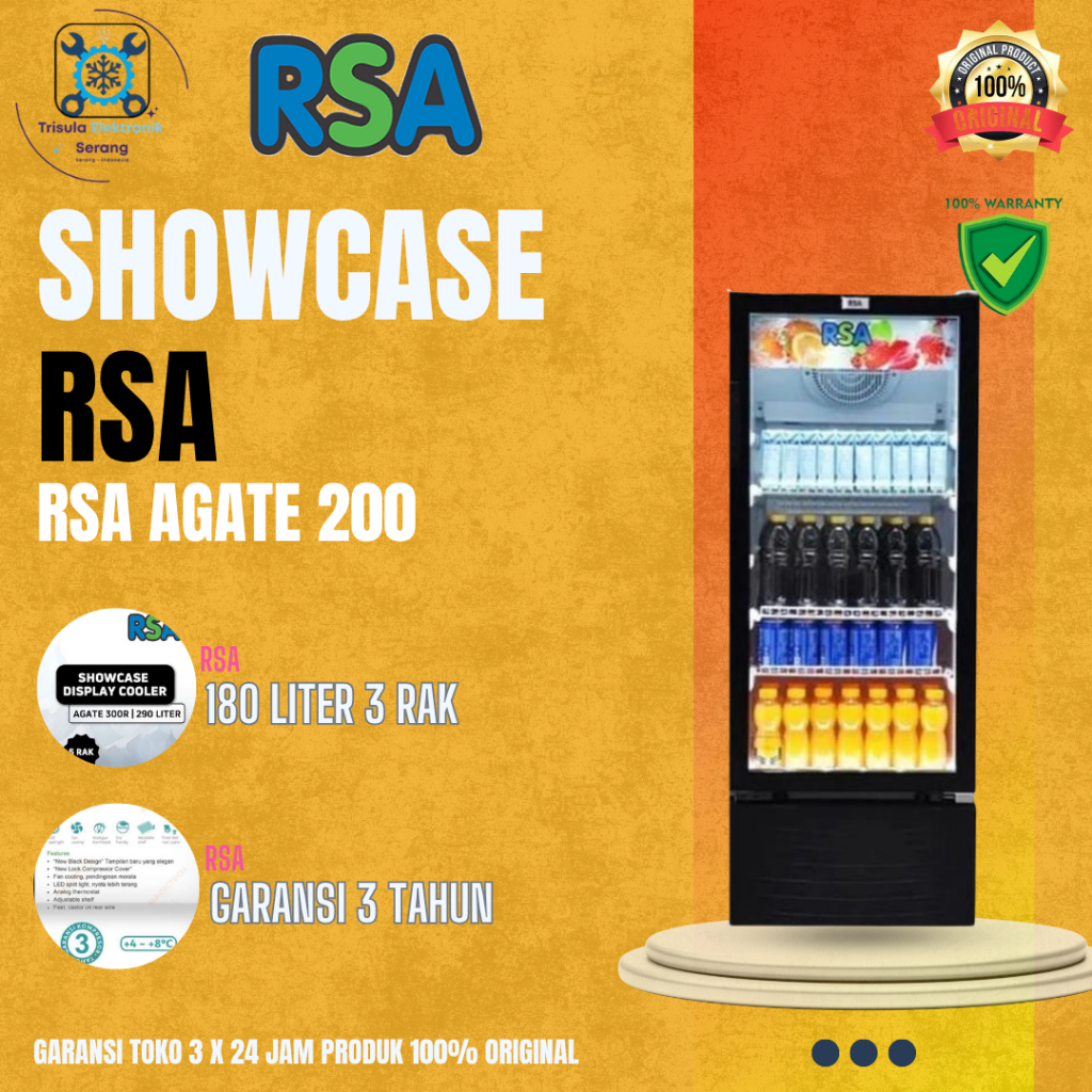 Jual RSA Showcase AGATE200 / AGATE 200 , Display Cooler 3 Rak 192 Liter ...