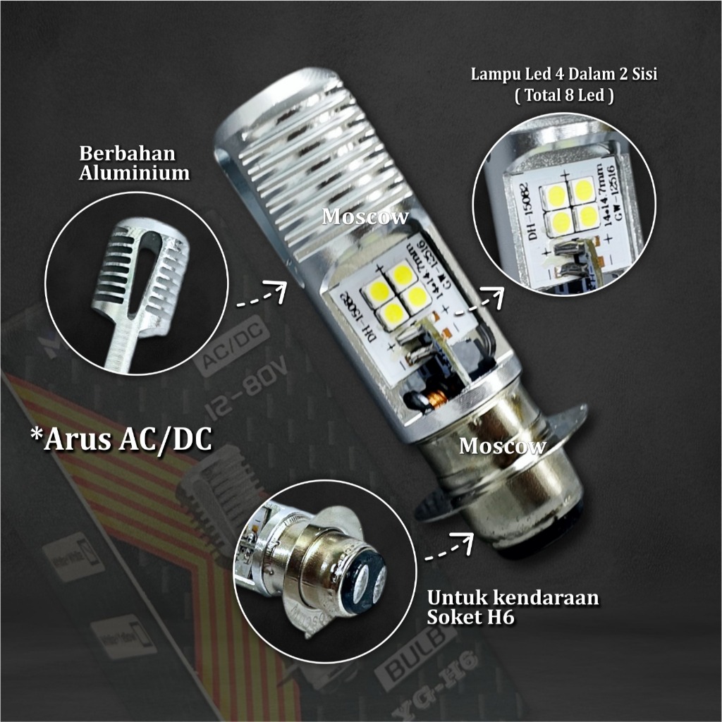 Jual Lampu Depan / Lampu Utama H6 Led 2 sisi AC DC YG-H6 Premium Super ...