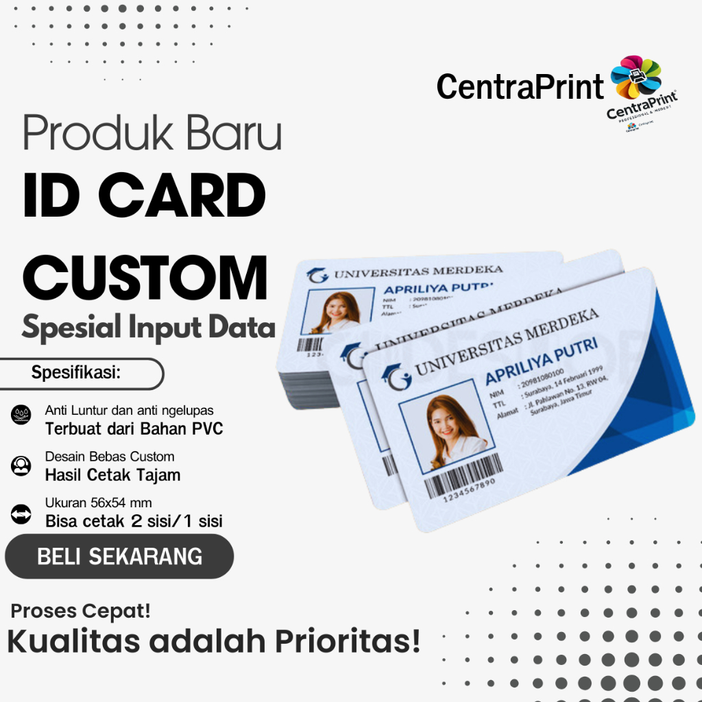 Jual Cetak Id card pvc ketebalan 0,9 mm INPUT D4T4 /BARCODE | Shopee ...