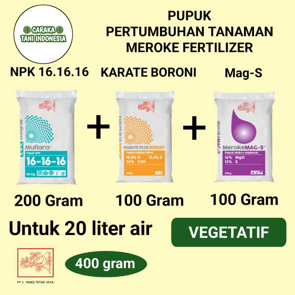 Pupuk mutiara NPK 16 16 16 karate plus boroni magnesium sulfat untuk pertumbuhan vegetatif tanaman