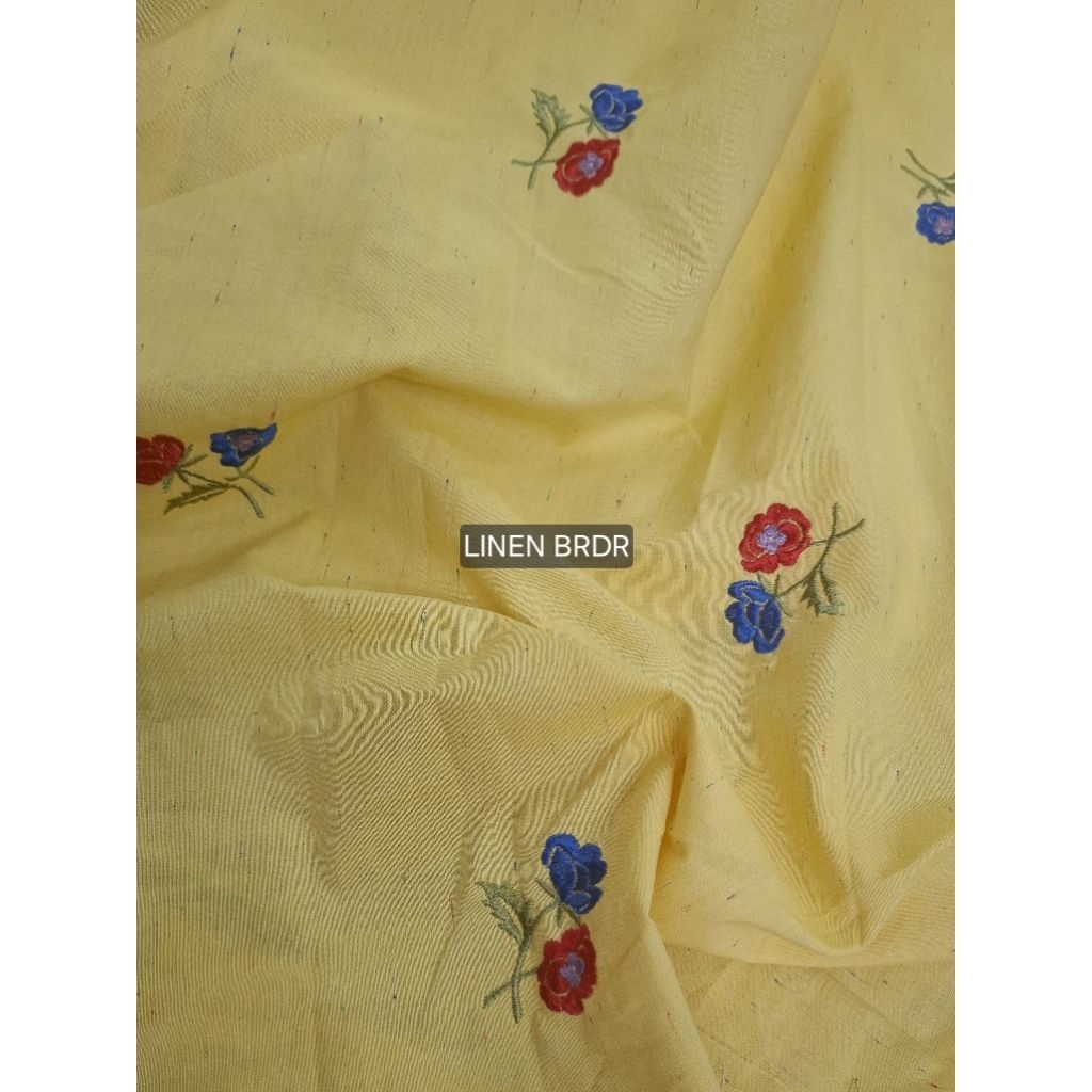 Jual KAIN METERAN LINEN BORDIR KUNING TELUR GARMENT | Shopee Indonesia