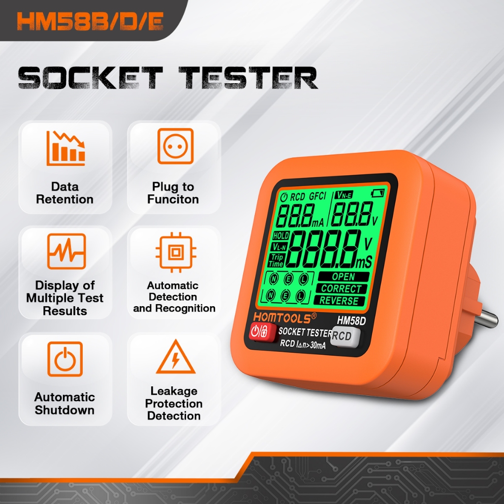 Jual HOMTOOLS HM58D Digital Smart Socket Tester Multifunction Socket ...