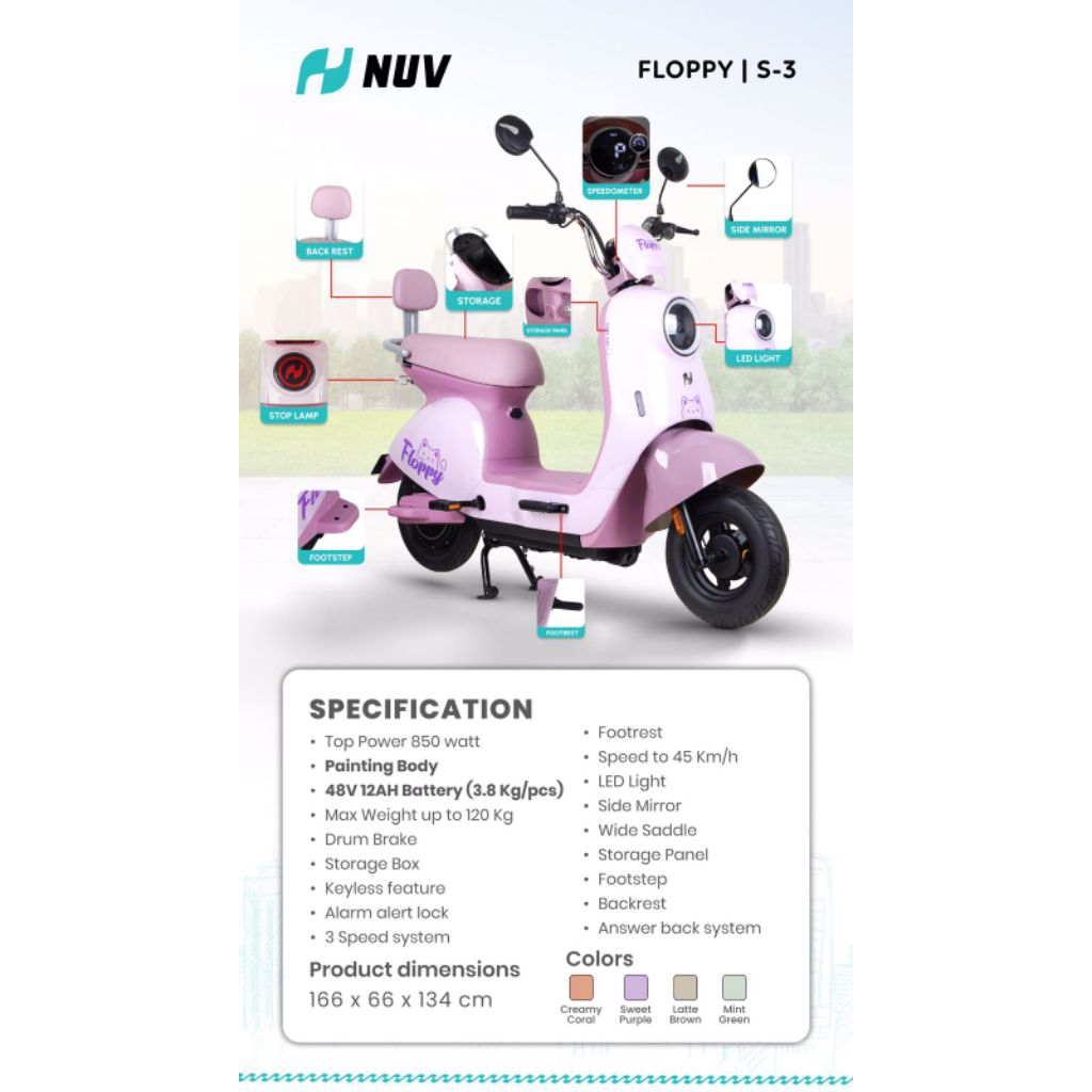 SEPEDA LISTRIK REMAJA DEWASA PMB NUV FLOPPY S3  / NUV SAVOX S6 / NYRA S2 550WATT 48V 12AH / NUV CHLOE S8