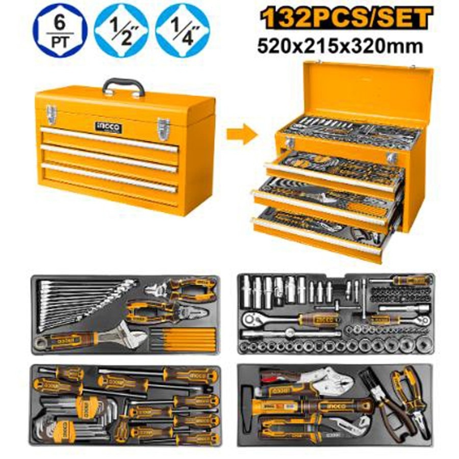 Jual INGCO Tool Box Laci 3 Susun Tools Drawer Set 132pcs HTCS221321 ...