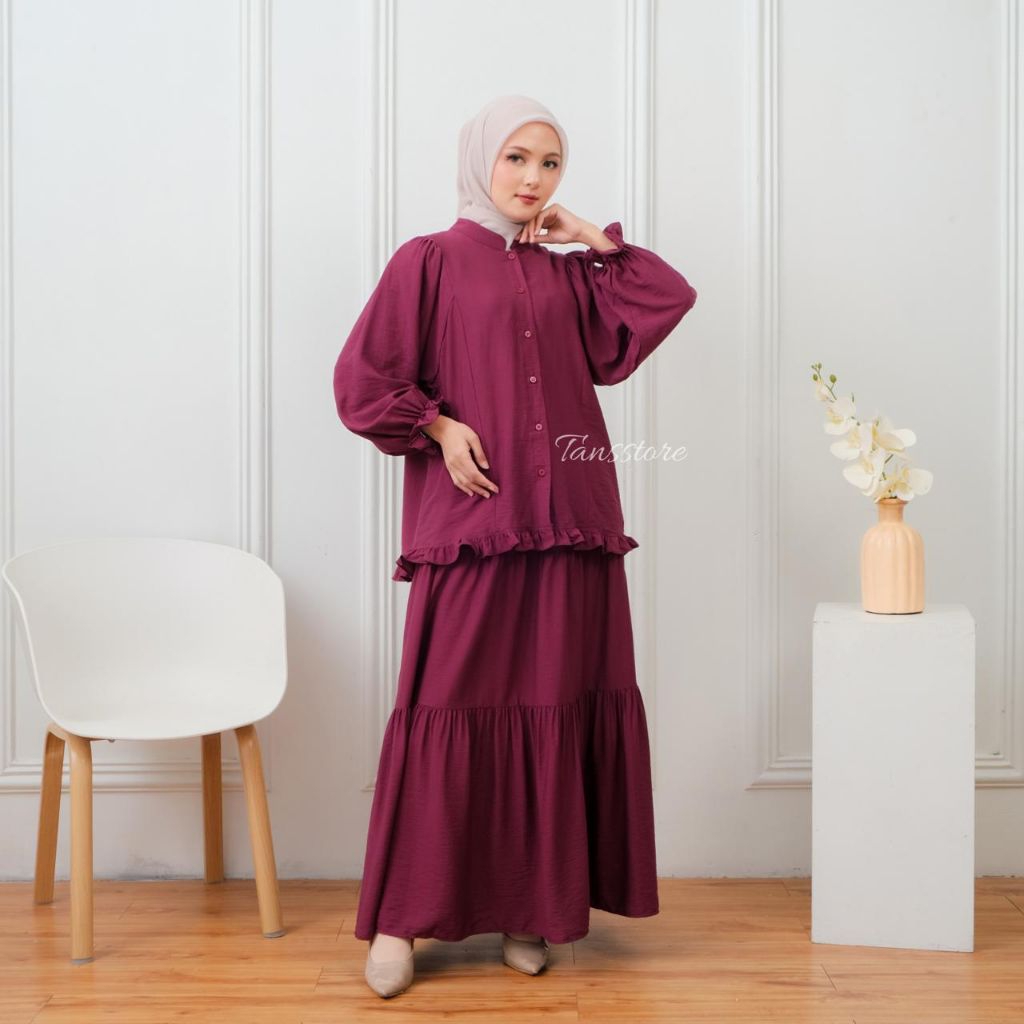 Jual Tina Hijab - Lauren One Set Rok Ruffle Wanita Kekinian | Setelan ...