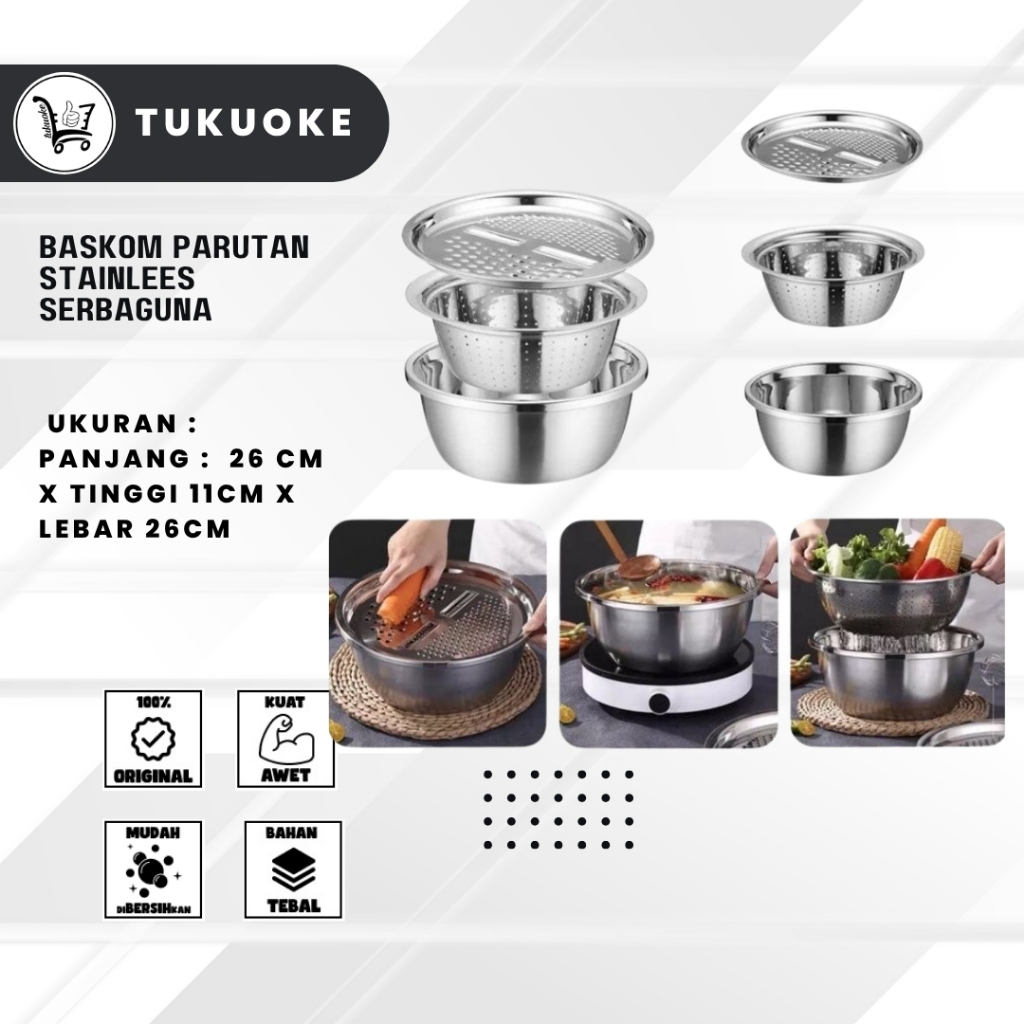 Jual BASKOM PARUTAN STAINLEES SERBAGUNA SET 3IN1 Drain Basin Rice ...