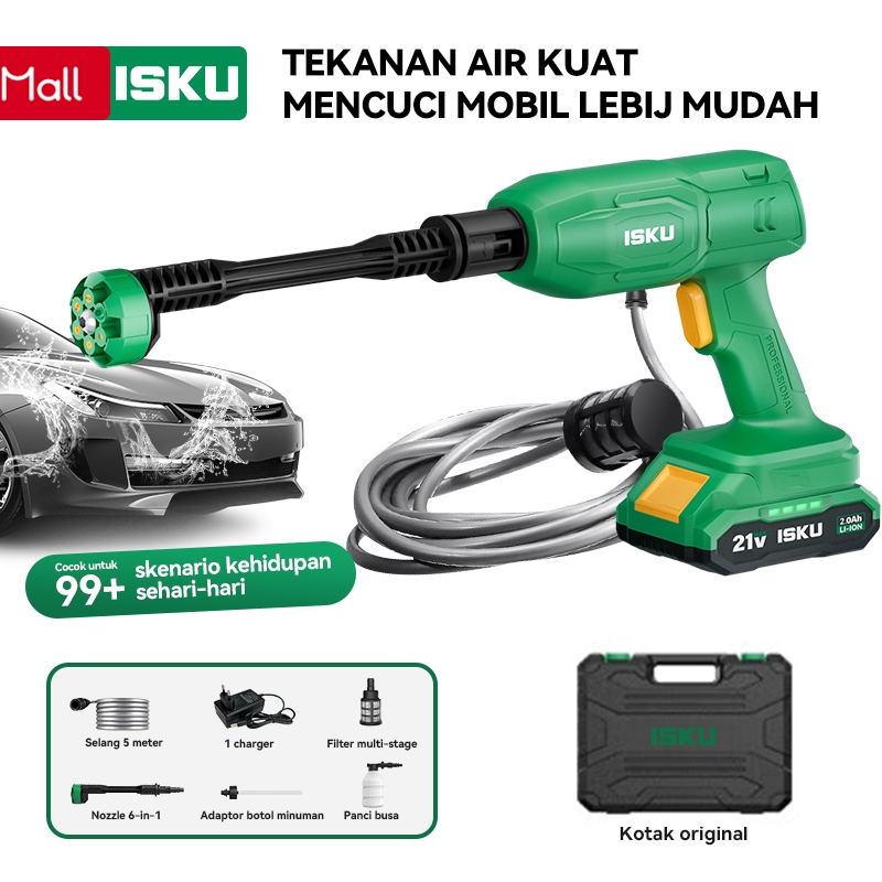 ISKU Pistol air cuci mobil bertekanan tinggi Spray Air Nirkabel Lithium - Pressure Washer Portabel Multi Sumber Air, Cuci Mobil & Pembersih Rumah Baterai Isi Ulang Alat Cuci Mobil Pistol Air Tekanan Tinggi Alat