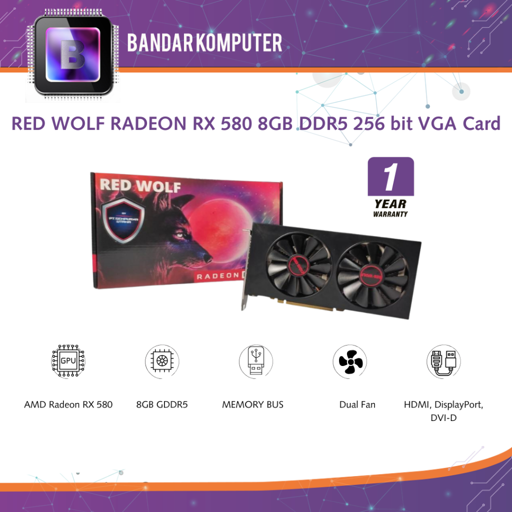 Jual RED WOLF RADEON RX 580 8GB DDR5 256 bit VGA Card | Shopee Indonesia