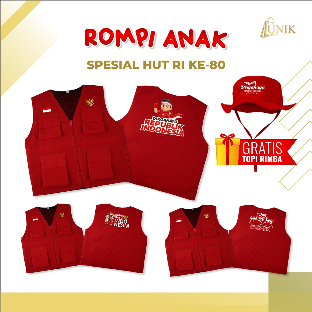 Jual Rompi Anak Edisi Spesial HUT Kemerdekaan Indonesia Gratis Topi ...