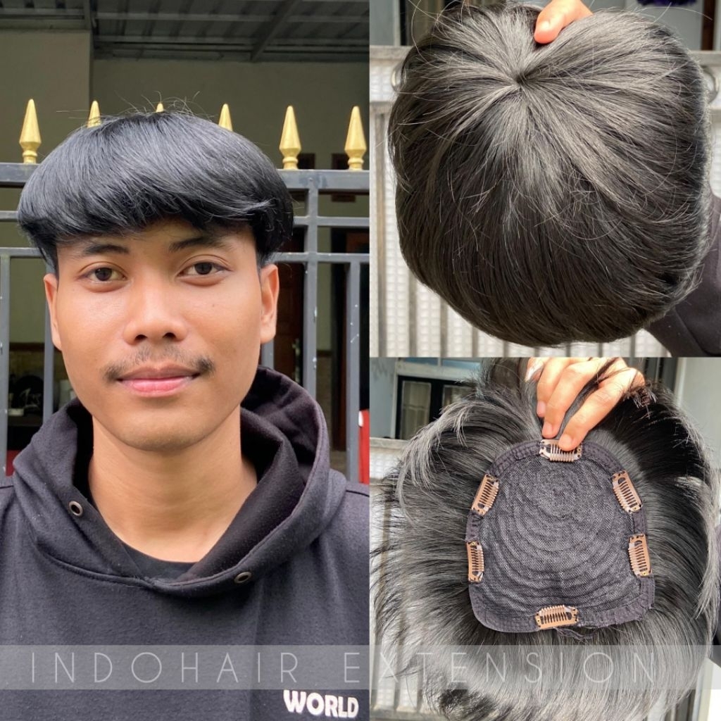 Jual WIG TOUPEE PRIA RAMBUT PENDEK DENGAN 6 CLIP UNTUK MENUTUPI BOTAK M ...