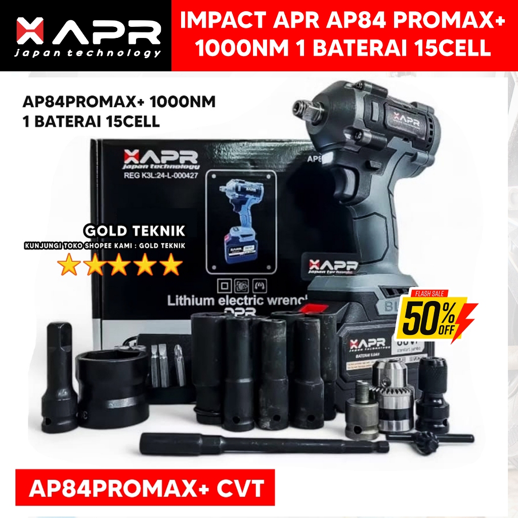 Jual APR Impact Wrench 1000NM AP84 Promax+ baterai 15cell body kecil ...