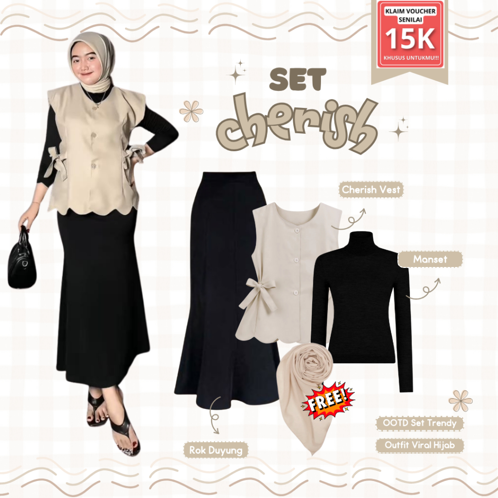 Jual TRENDY! Outfit Set Remaja ( Cherish Vest, Manset, dan Rok Duyung ...