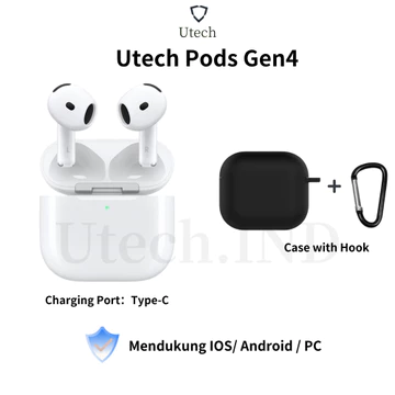 Utech Pods Gen4 TWS Bluetooth 5.3 Earphone Bluetooth With Microphone HiFi Stereo Bass Earbuds