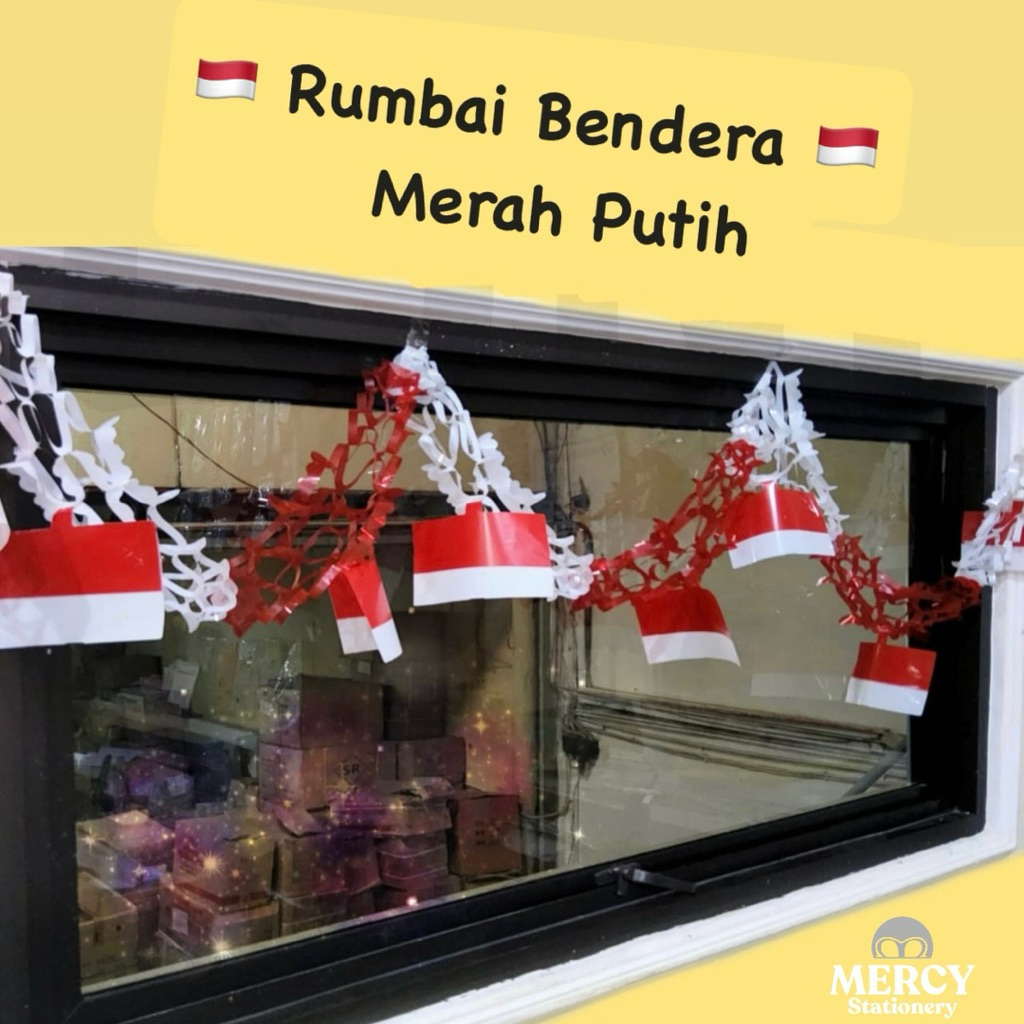 Jual Rumbai Bendera Pita Serut Merah Putih Dekorasi Kelas Kantor Dekor ...