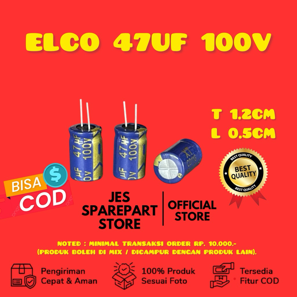 Jual KAPASITOR ELCO 47UF 100V CAPACITOR ELCO 47UF 100V KAPASITOR ELCO ...