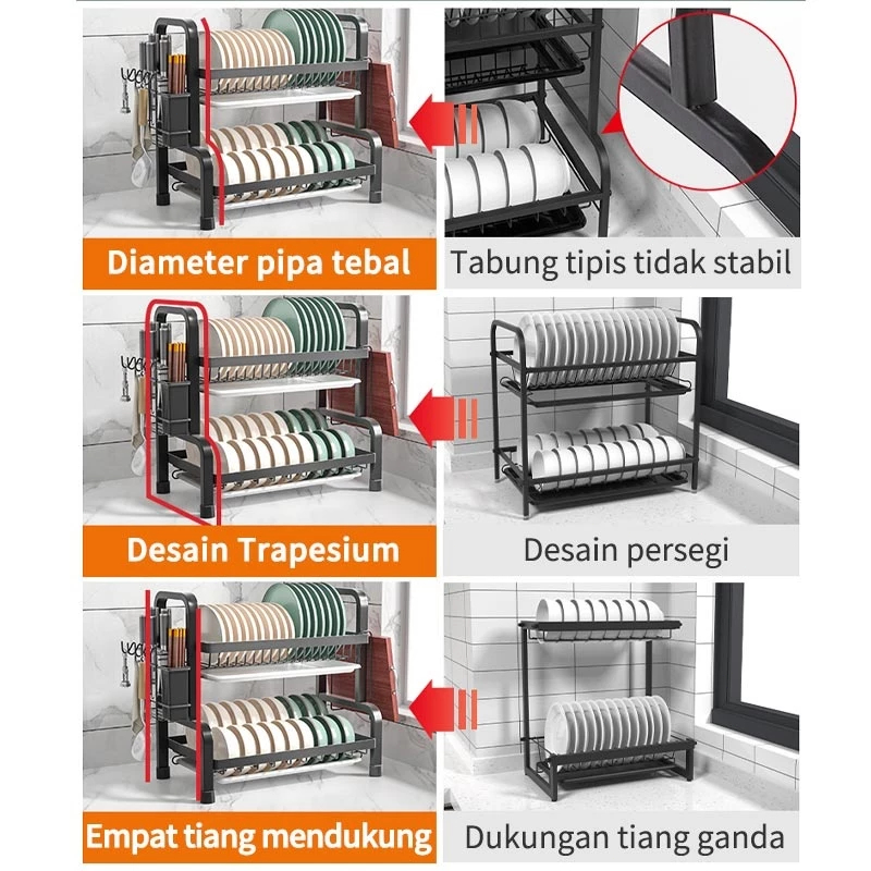 Jual Rak Piring Stainless Steel Rak Piring Wastafel Penyimpanan Rak ...