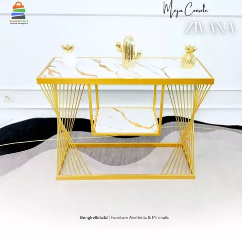 Aesthetic Console Table Entryway Foyer - MEJA ZIVANA - Modern Minimalist Besi Holo Gold