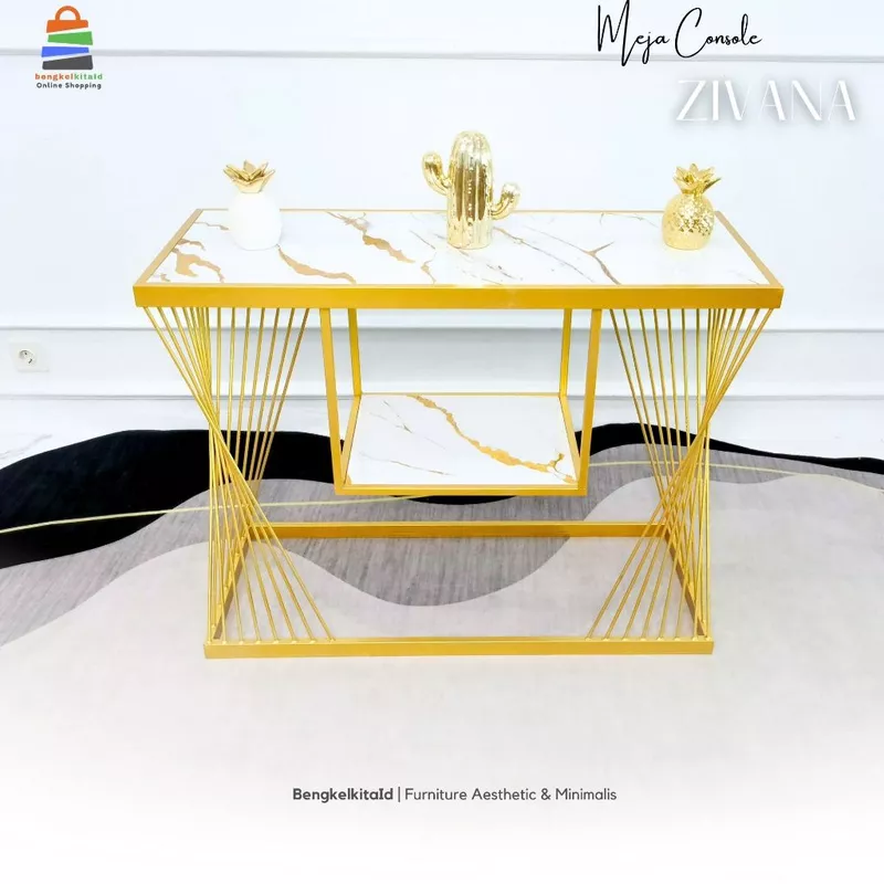 Aesthetic Console Table Entryway Foyer - MEJA ZIVANA - Modern Minimalist Besi Holo Gold