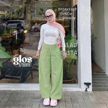 City Pants Celana Panjang Wanita Kantor Kuliah Motif Garis Kulot Pinstripe
