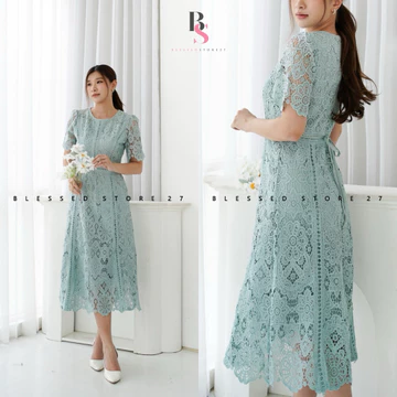 Ada Size Jumbo D1714 Aesun Korean Style Floral Brocade Vintage Midi Dress Natal Brukat Pesta