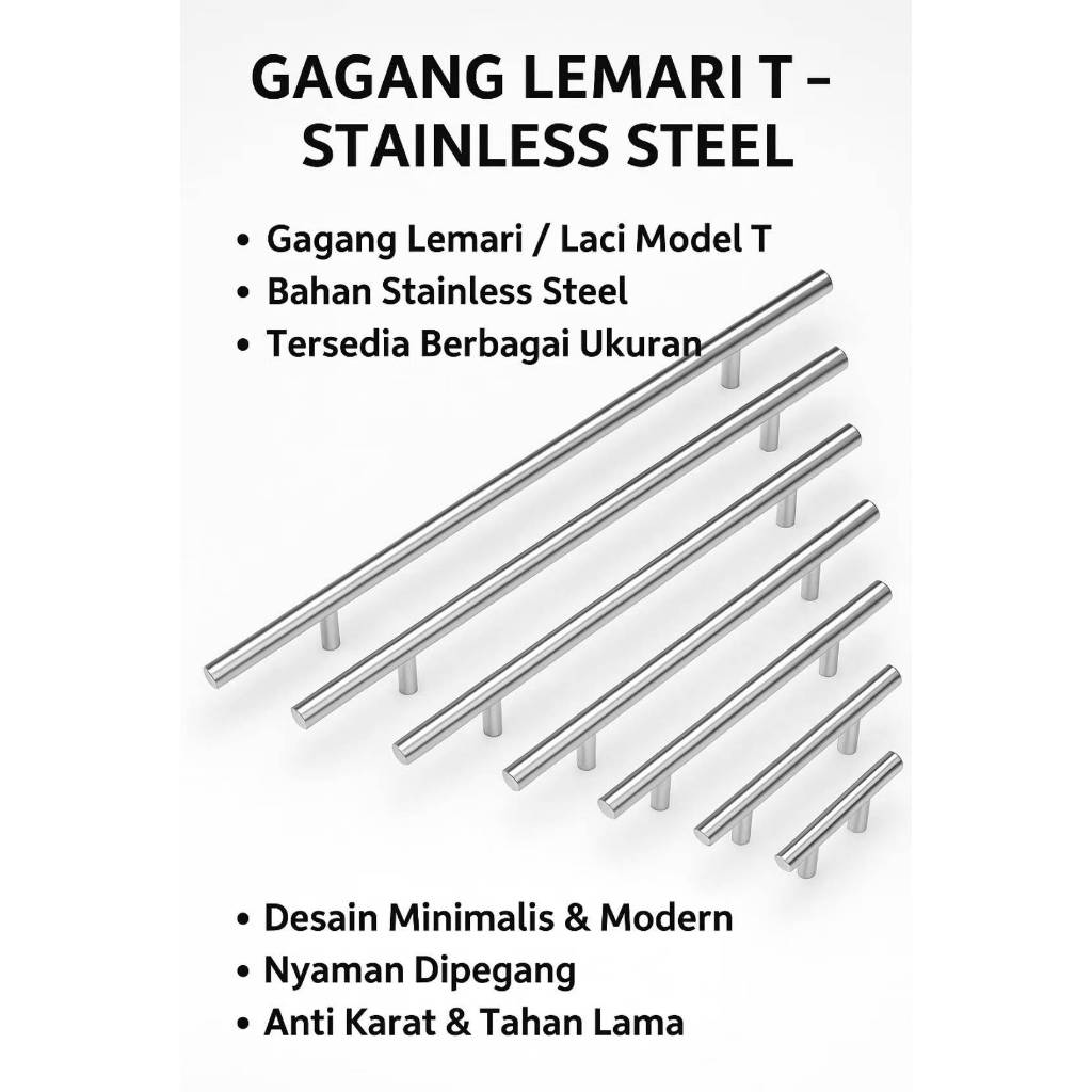Jual Handle Lemari Model T 192mm – Gagang Stainless Steel Anti Karat ...
