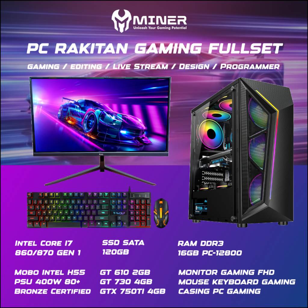 PC Gaming Full Set Intel I7 860/870 Ram 16GB SSD 120GB HDD 500GB