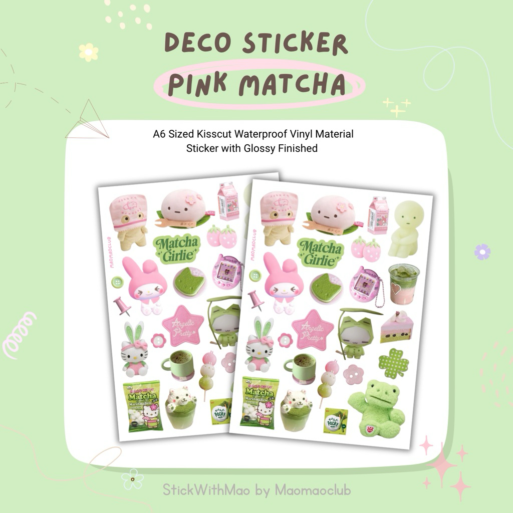 Jual Pink Matcha Green Trinkets Deco Sticker Sheet (Hello Kitty, Smiski ...