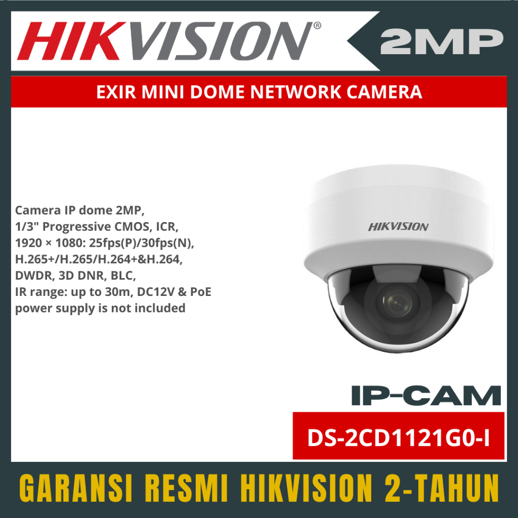 HIKVISION DS-2CD1121G0-I 2MP IP CAMERA CCTV DOME