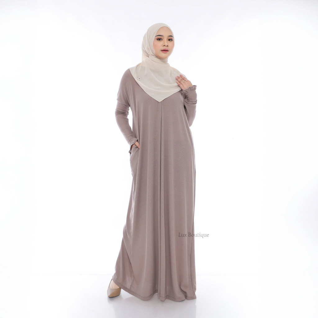 Andini Dress Gamis Abaya Knit Basic Semi Batwing