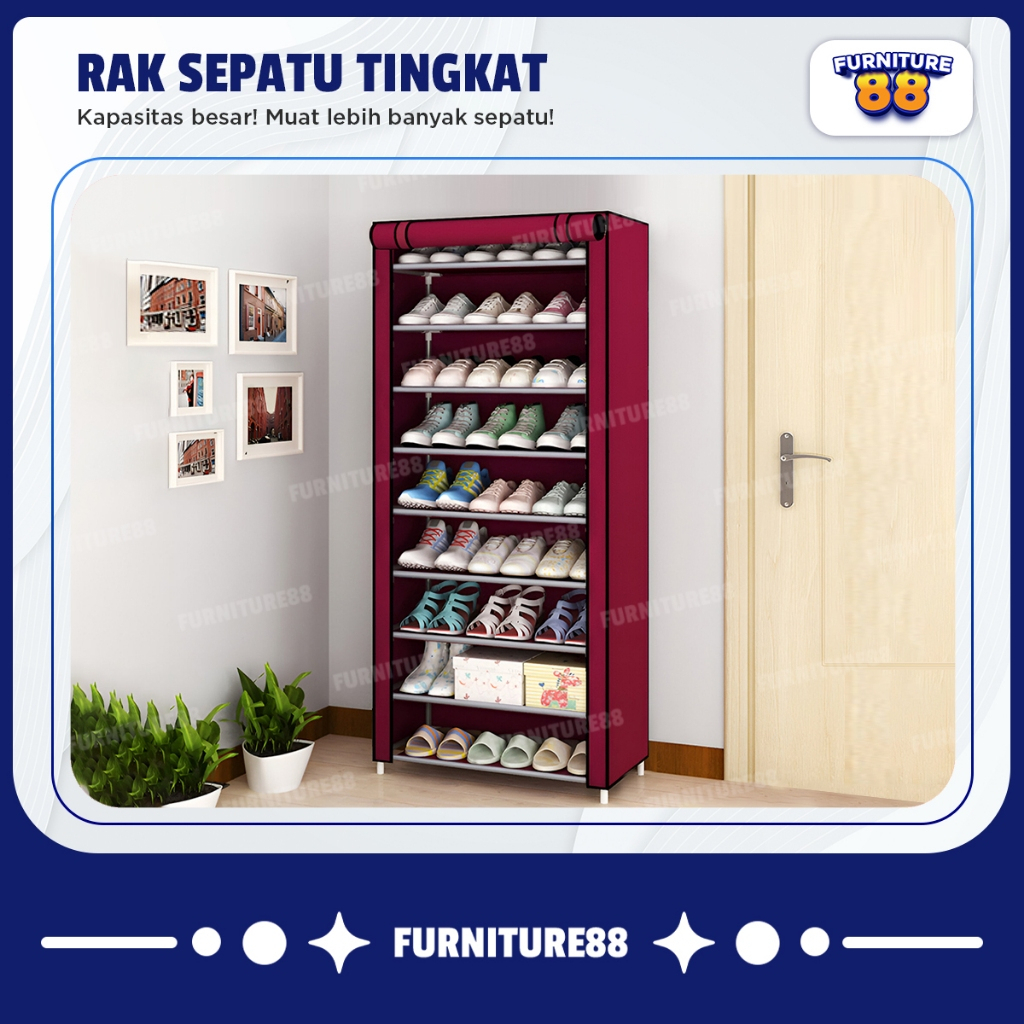 Jual Rak Sepatu Tingkat 9 Susun Penutup Kain Anti Debu Shoes Rack Rak ...