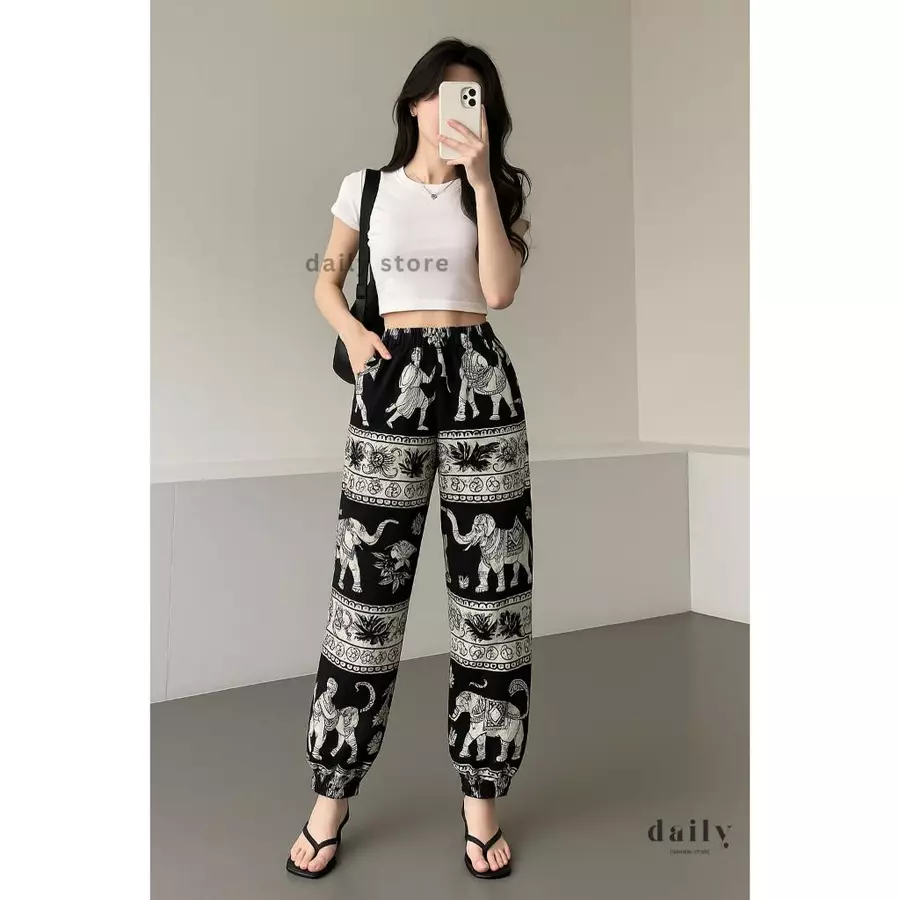 Daily Jogger Hommy Pants Premium Rayon Panjang Besic Loose Fit Highwaist Motif