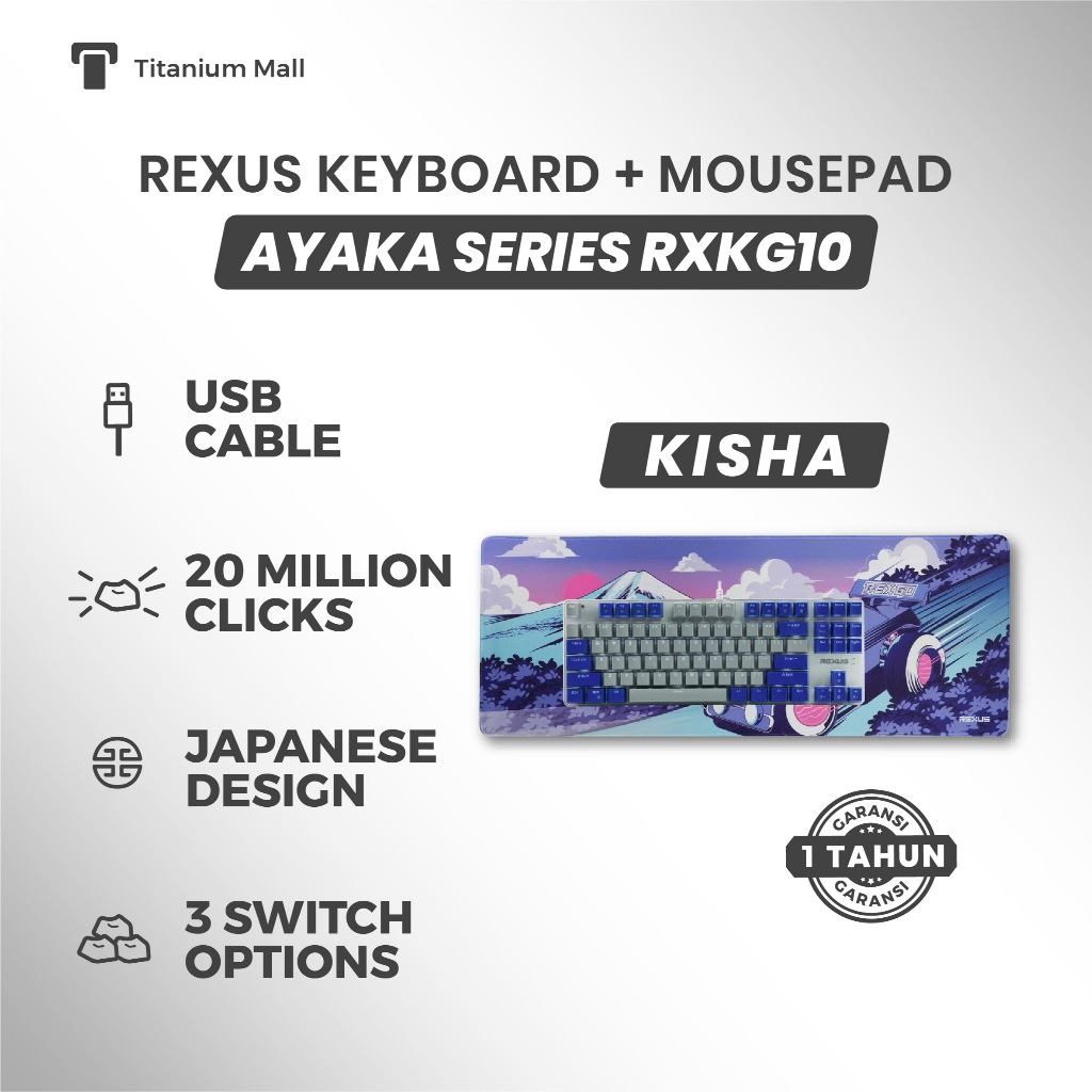 Jual Keyboard Gaming TKL Rexus Ayaka Kisha RX-KG10 + Mousepad Layout ...