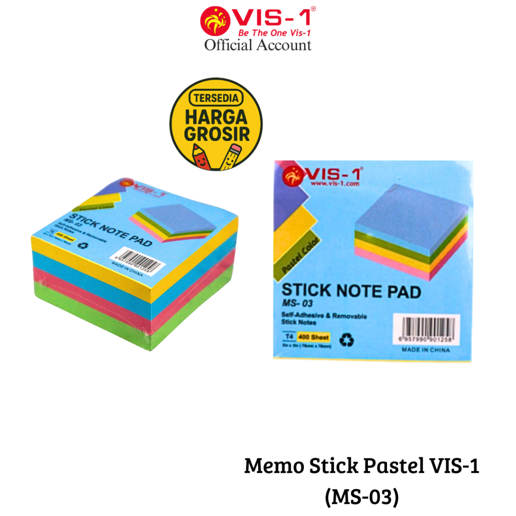 Jual VIS-1 Sticky Notes Paste; MS-03 / Memo Tempel 76mm x 76mm warna ...