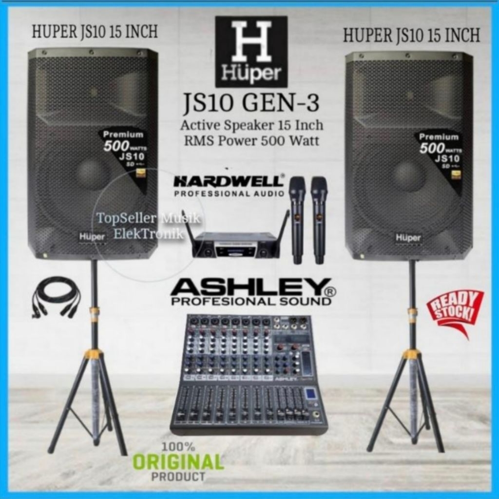 Jual Paket Sound System Speaker Aktif HUPER JS10 Mixer ASHLEY SUPER M8 ...