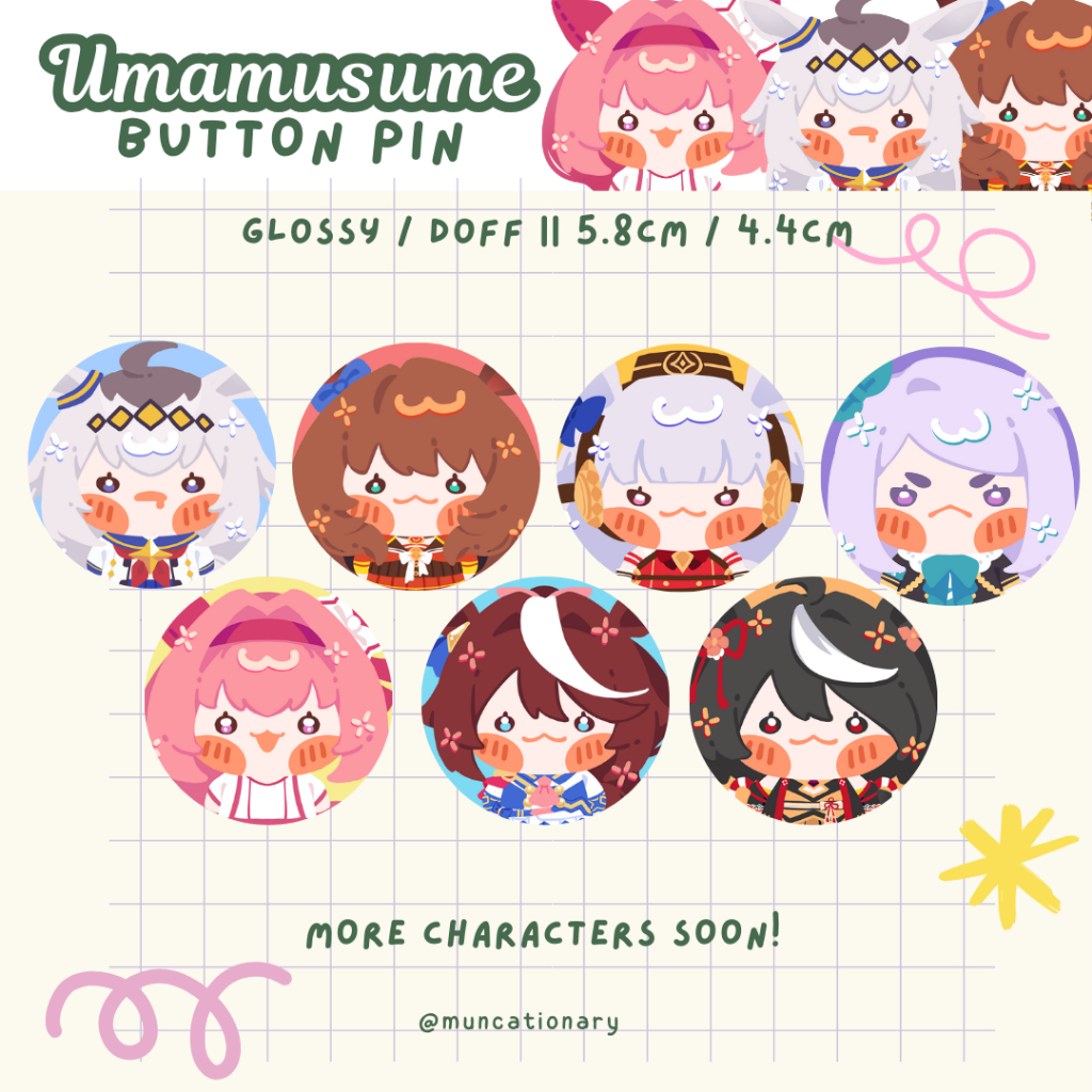 Jual [Muncationary] Button Pin Doff and Glossy Umamusume Goldship Haru ...