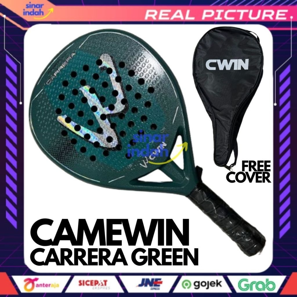 Jual Raket Padel CAMEWIN Carrera GREEN TEAR DROP ROUGH 3D Raket Paddle ...