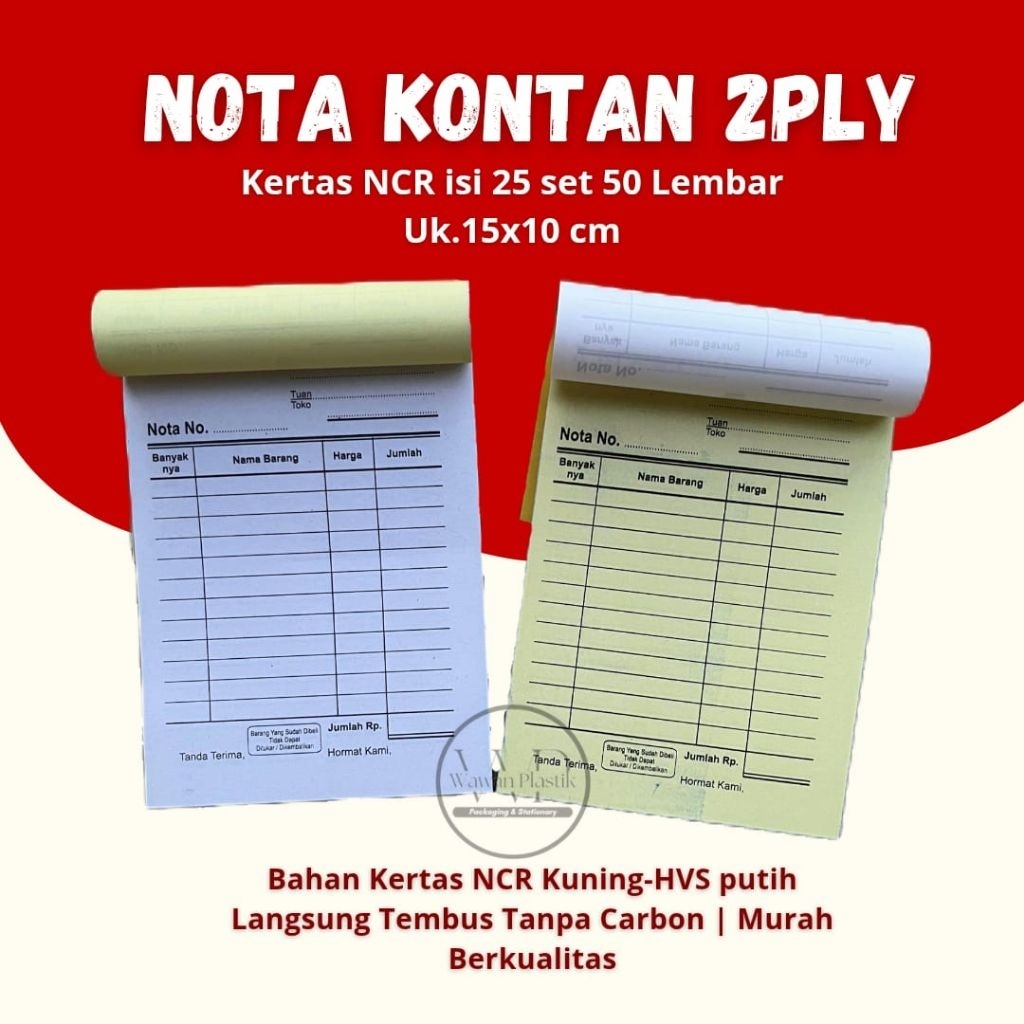 Jual (10 Buku) Nota 2 Ply NCR Ukuran 1/4 Folio 15x10cm Langsung Tembus ...