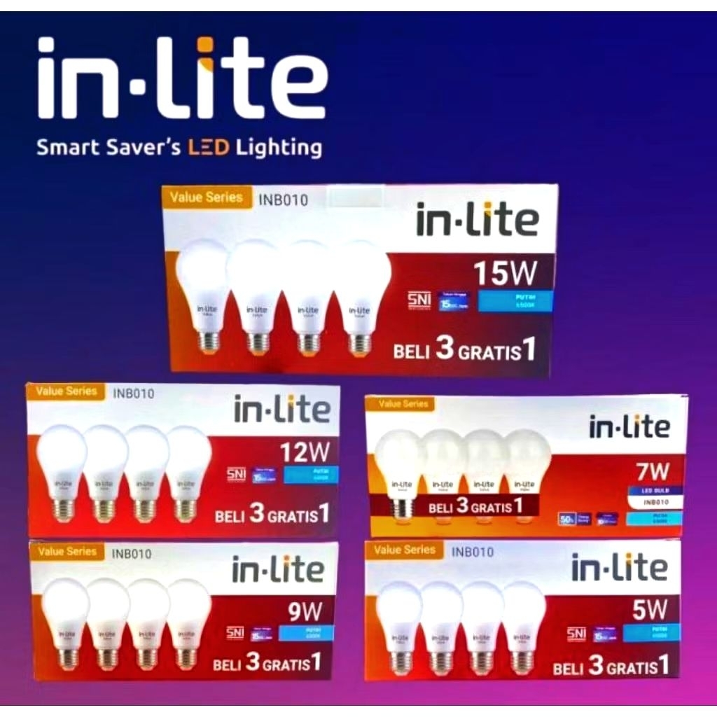 Jual InLite PAKETAN BULB INB010 BUY 3 FREE 1 (4pcs), 5w, 7w, 9w, 12w ...