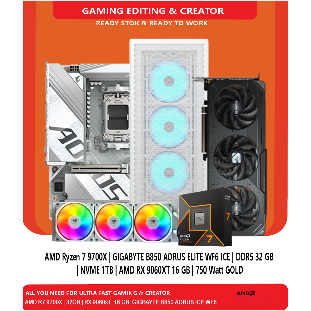 Jual PC Gaming Rendering & Creator AMD Ryzen 7 9700X3D VGA Gigabyte RX ...