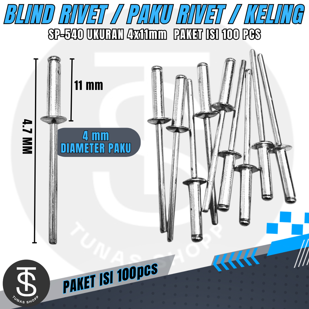 Jual Blind Rivet SP-540 4x11 Isi 100 PCS / Paku Rivet / Paku Keling 1 ...