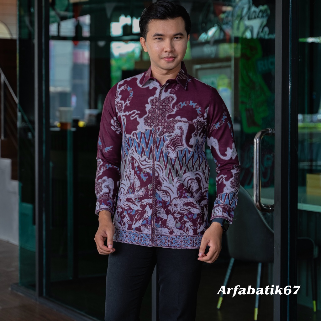 Jual BURGUNDY Motif RANG RANG KEMEJA BATIK SMOCK BORDIR PRIA Katun ...